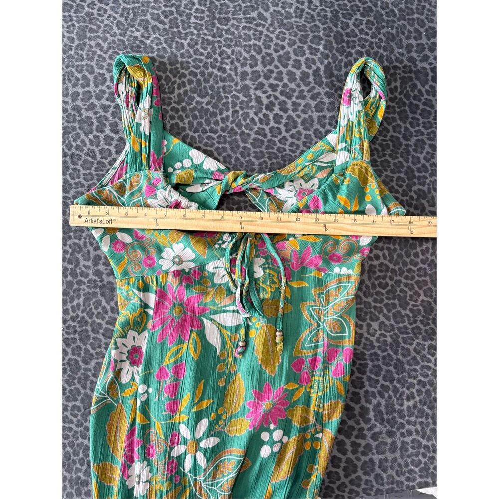 Angie Floral Boho Midi Dress Size S Green Pink Rayon Cottagecore Slip Milkmaid - Picture 6 of 8